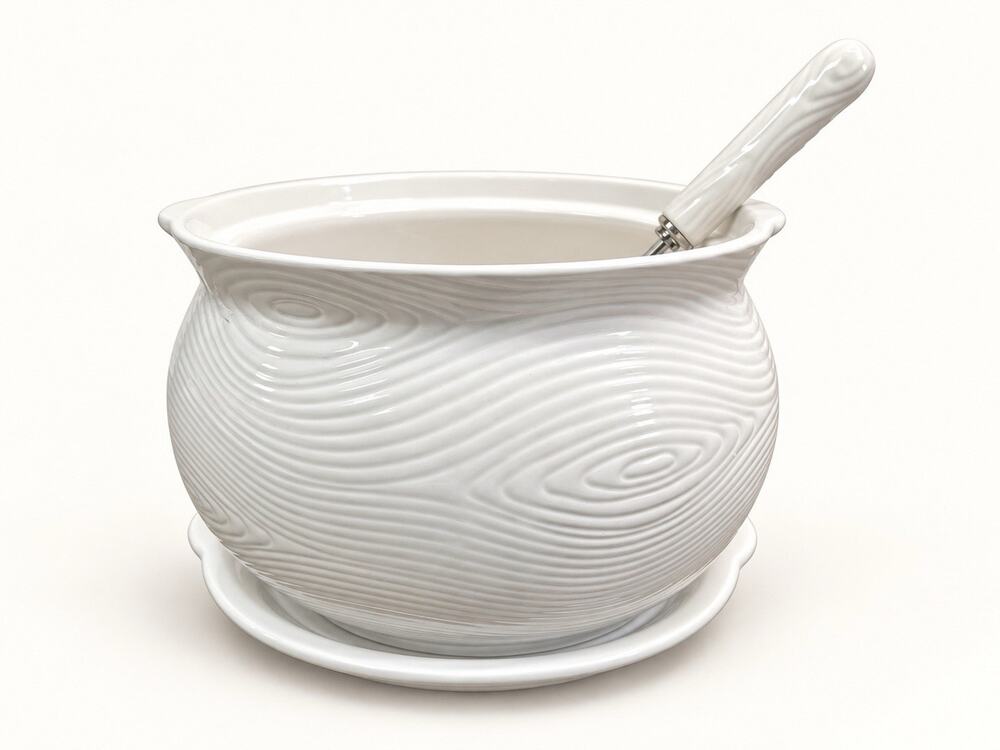 Temp-tations by Tara Woodland White 3 Qt Soup Tureen Lid-It Ladle K85419